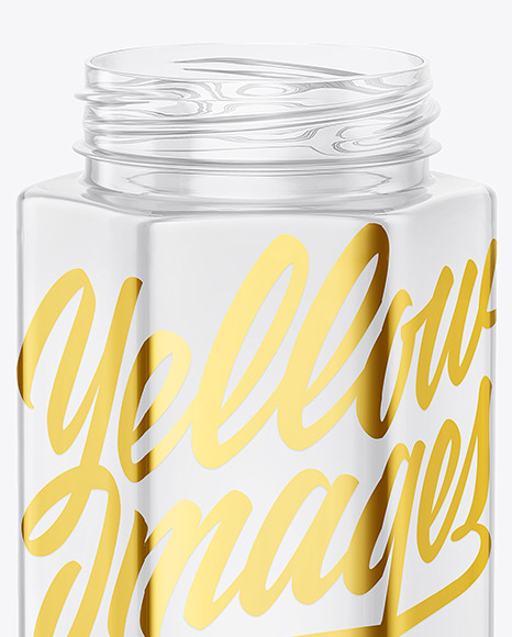 Empty Clear Plastic Hexagonal Jar Mockup