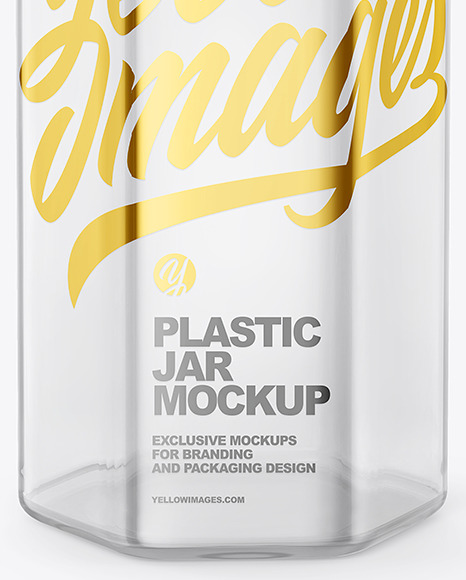 Empty Clear Plastic Hexagonal Jar Mockup