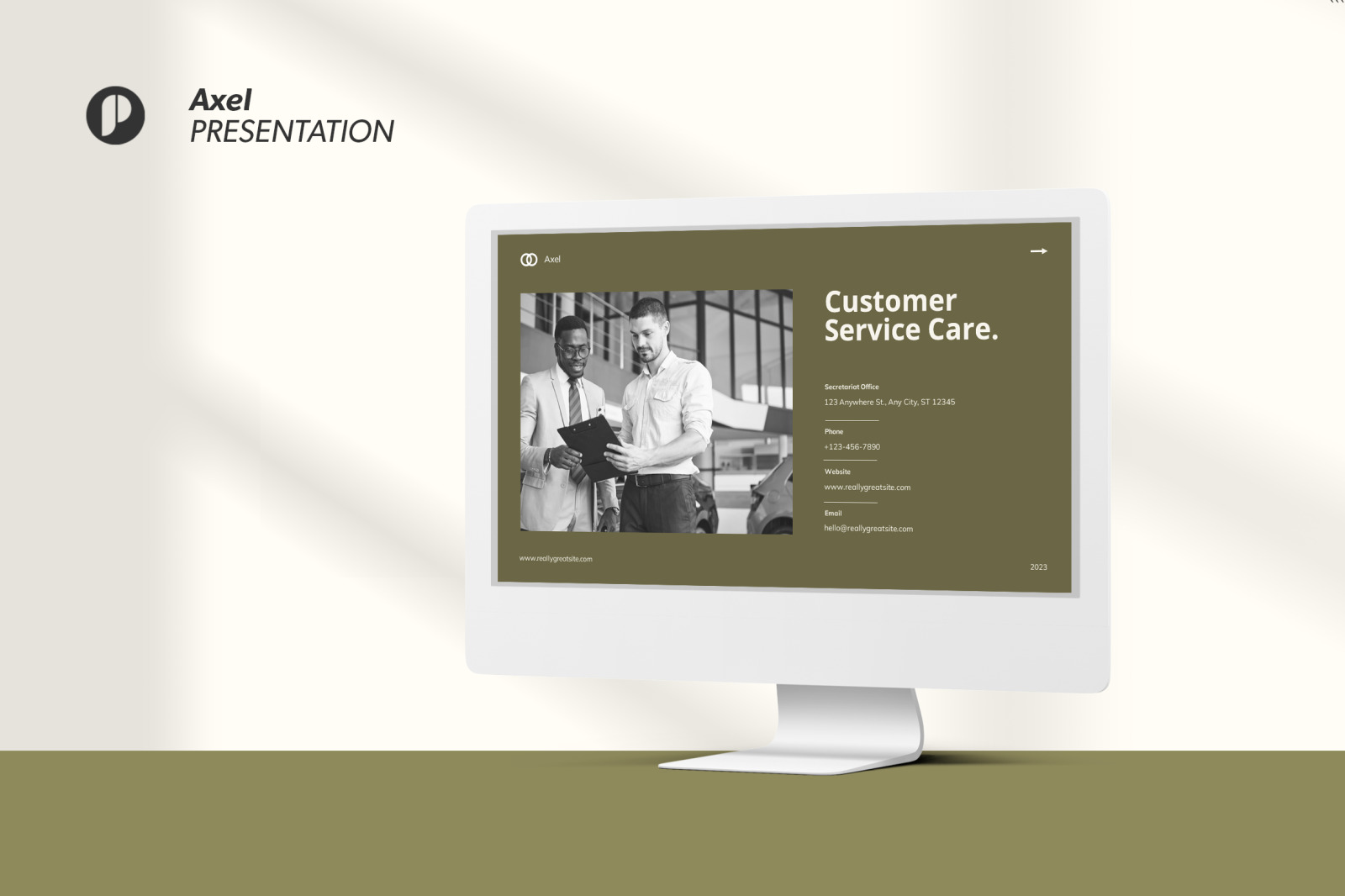 Axel – Dark Oliver Green Professional Company Profile Presentation Template Axel – Dark Oliver Green Professional Company Profile Presentation Template