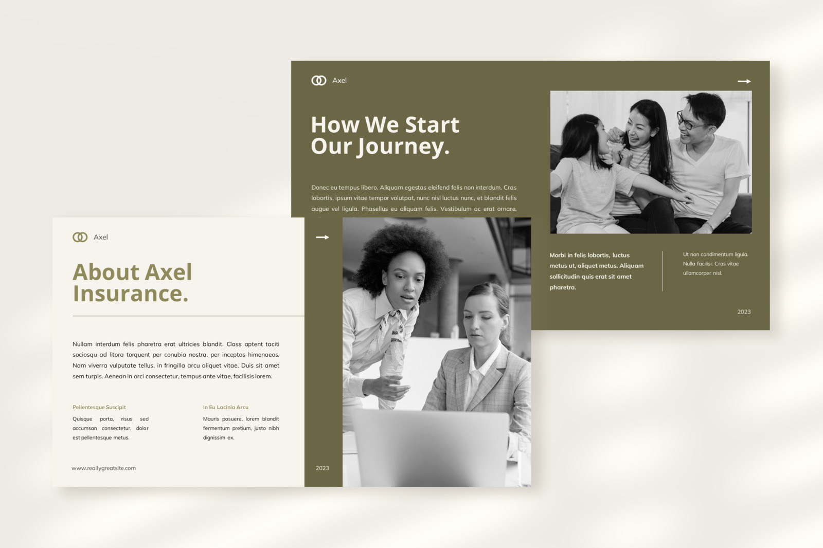 Axel – Dark Oliver Green Professional Company Profile Presentation Template