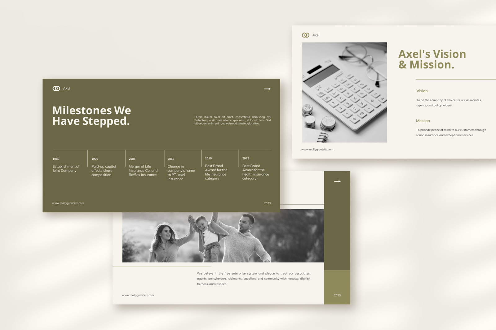 Axel – Dark Oliver Green Professional Company Profile Presentation Template