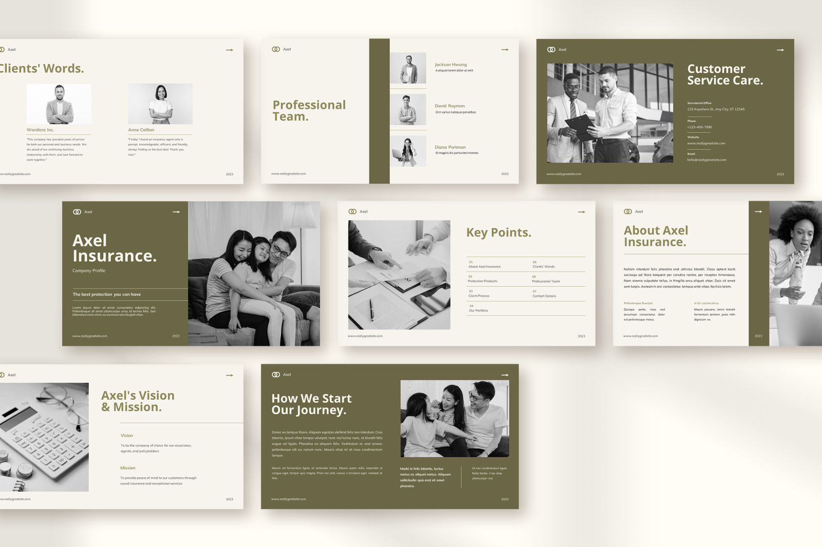 Axel – Dark Oliver Green Professional Company Profile Presentation Template