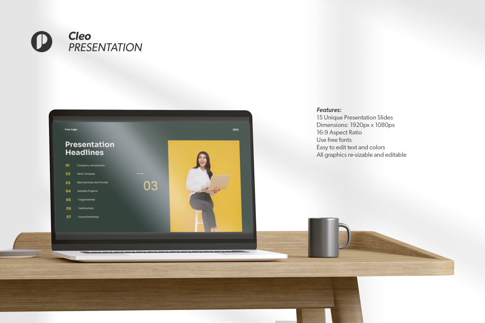 Cleo – yellow pine clean modern pitch deck presentation