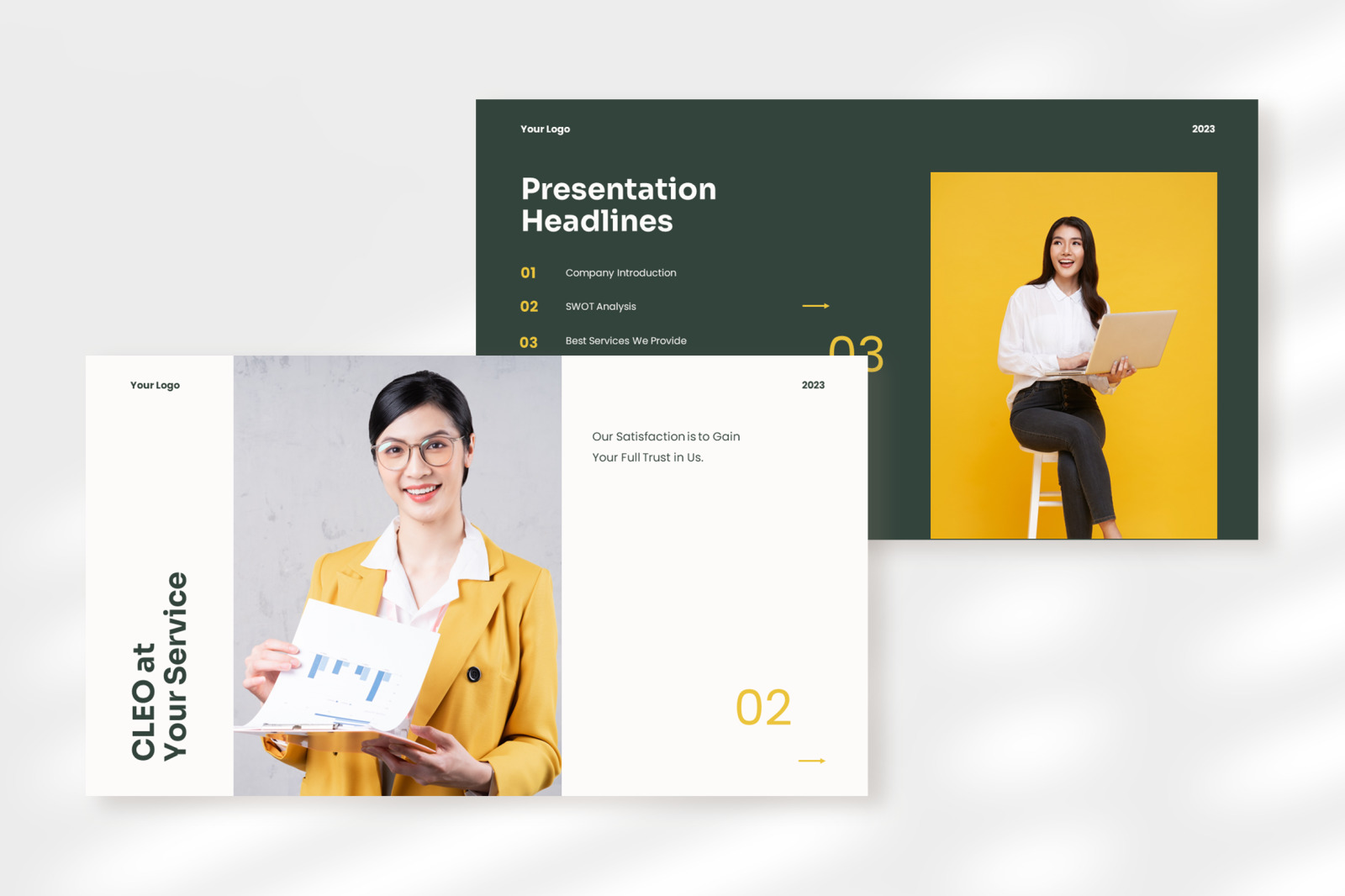 Cleo – yellow pine clean modern pitch deck presentation