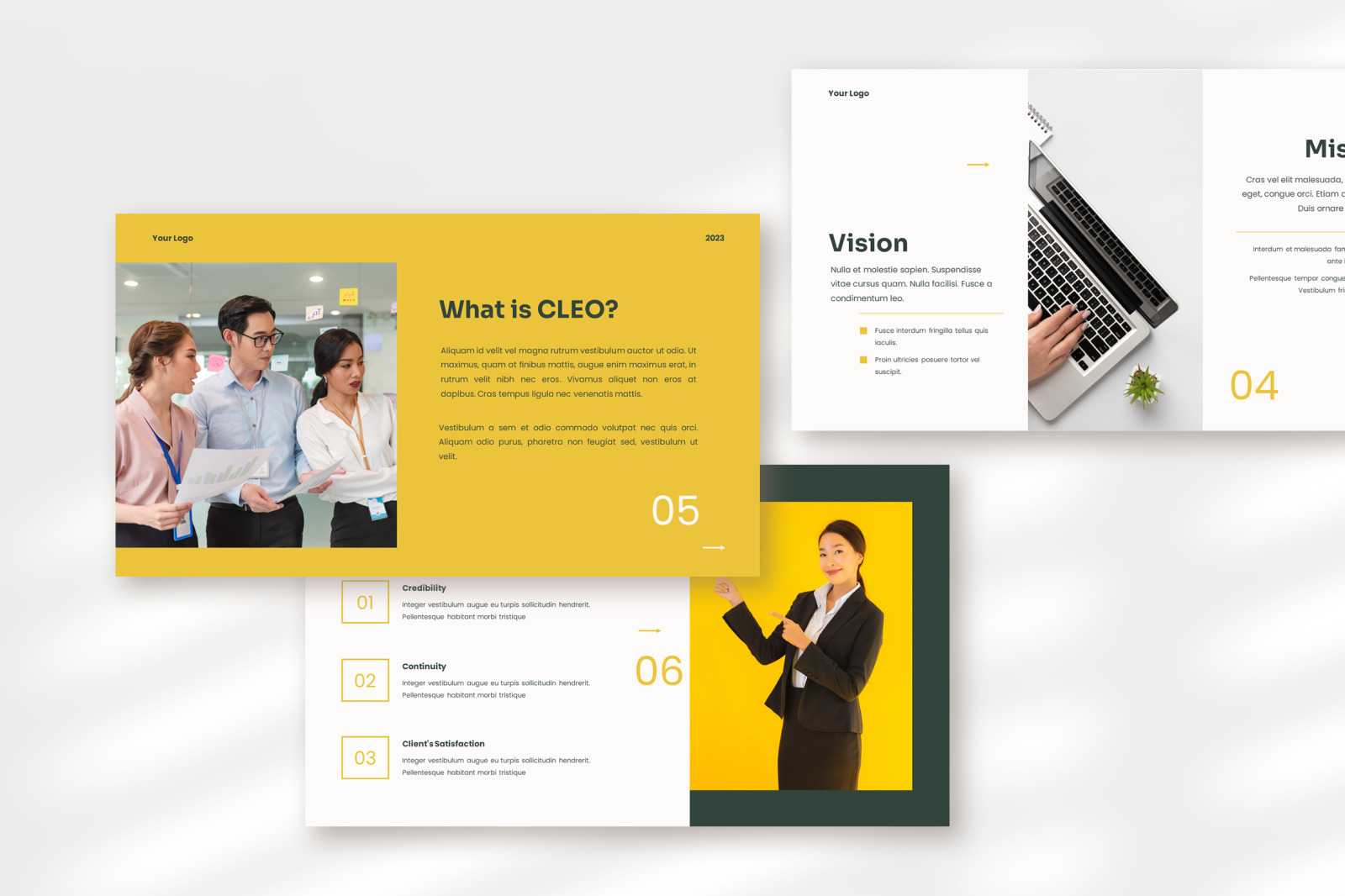 Cleo – yellow pine clean modern pitch deck presentation