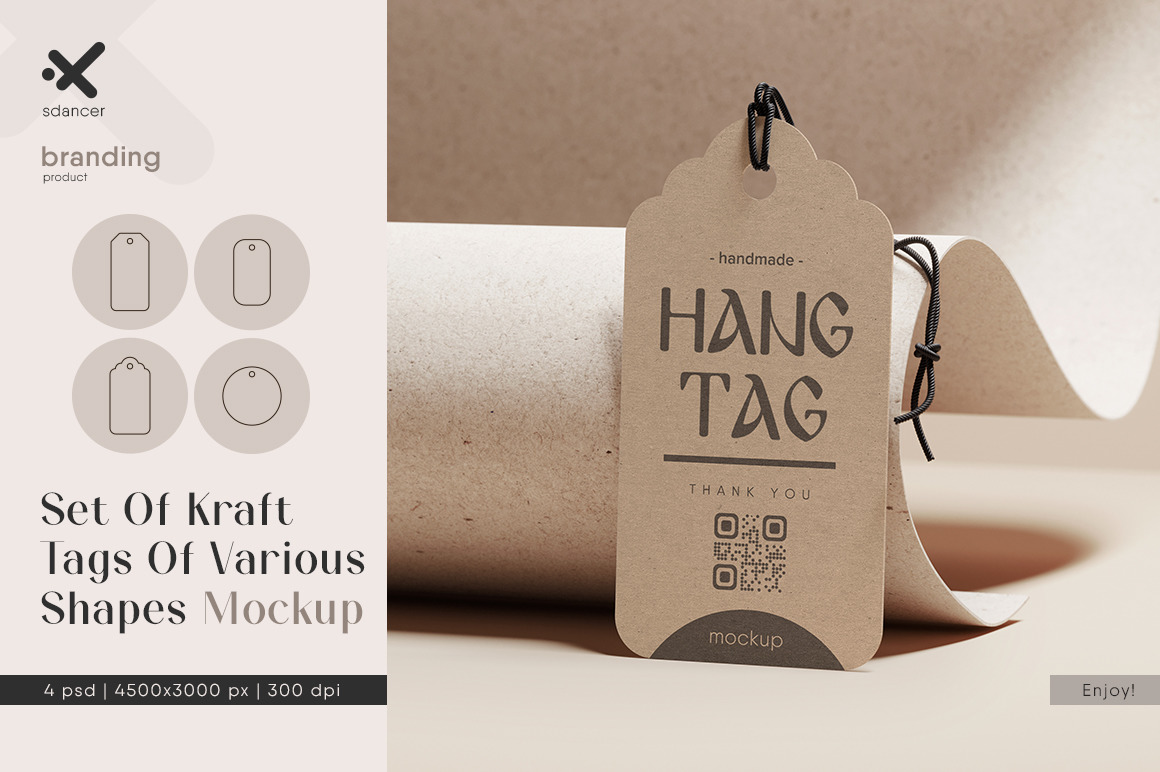 Set Of Kraft Tags Of Various Shapes Mockup