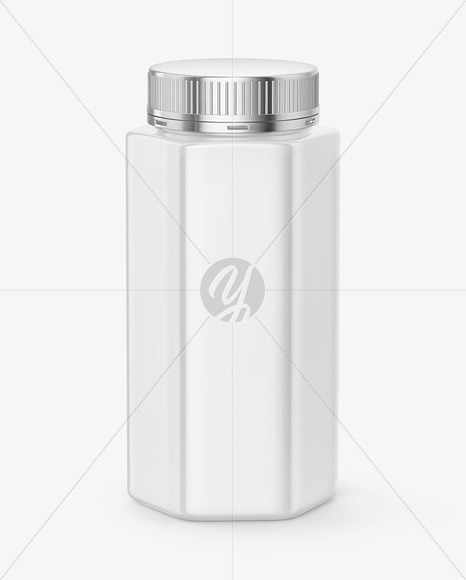 Glossy Plastic Hexagonal Jar w/ Metallic Screw Cap Mockup