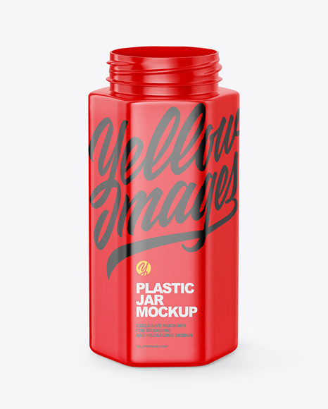 Glossy Plastic Hexagonal Jar w/ Metallic Screw Cap Mockup