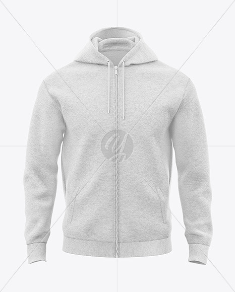 Men's Melange Full-Zip Hoodie Mockup - Front View