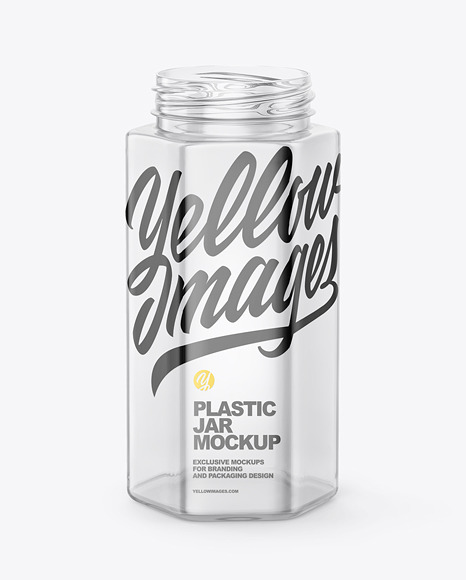 Empty Clear Plastic Hexagonal Jar w/ Glossy Plastic Screw Cap Mockup