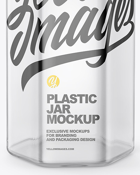 Empty Clear Plastic Hexagonal Jar w/ Glossy Plastic Screw Cap Mockup