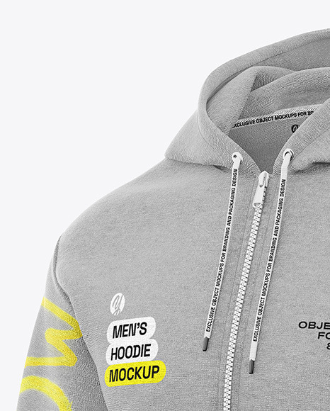 Men's Melange Full-Zip Hoodie Mockup - Half Side View