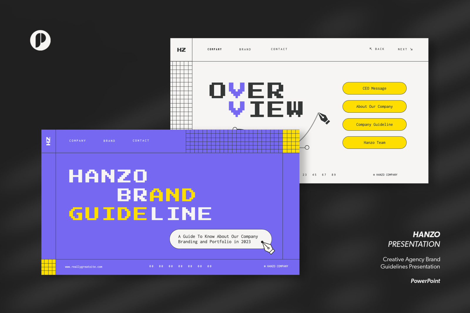 Hanzo – white violet creative agency brand guideline presentation