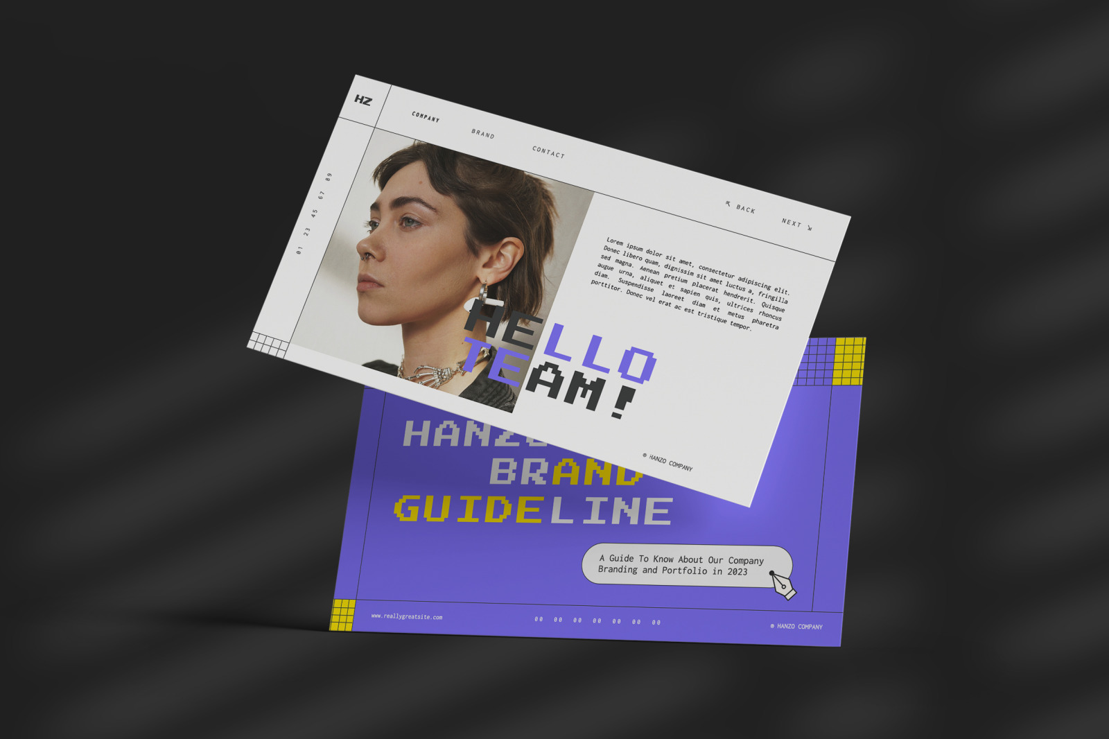 Hanzo – white violet creative agency brand guideline presentation