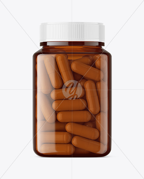 Amber Plastic Pills Bottle Mockup