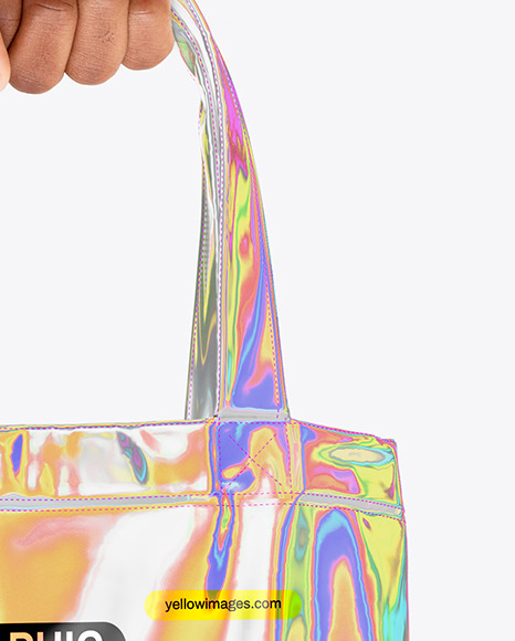 Holographic Shopping Bag in a Hand Mockup