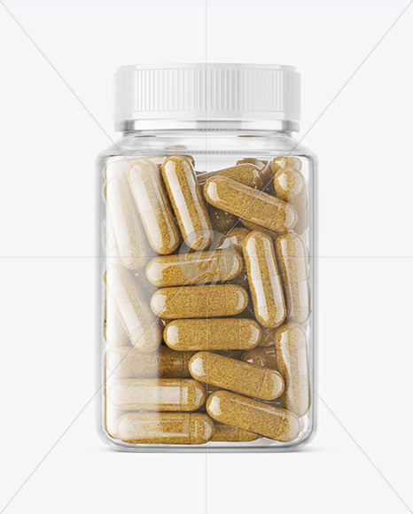 Clear Plastic Herbal Capsules Bottle Mockup