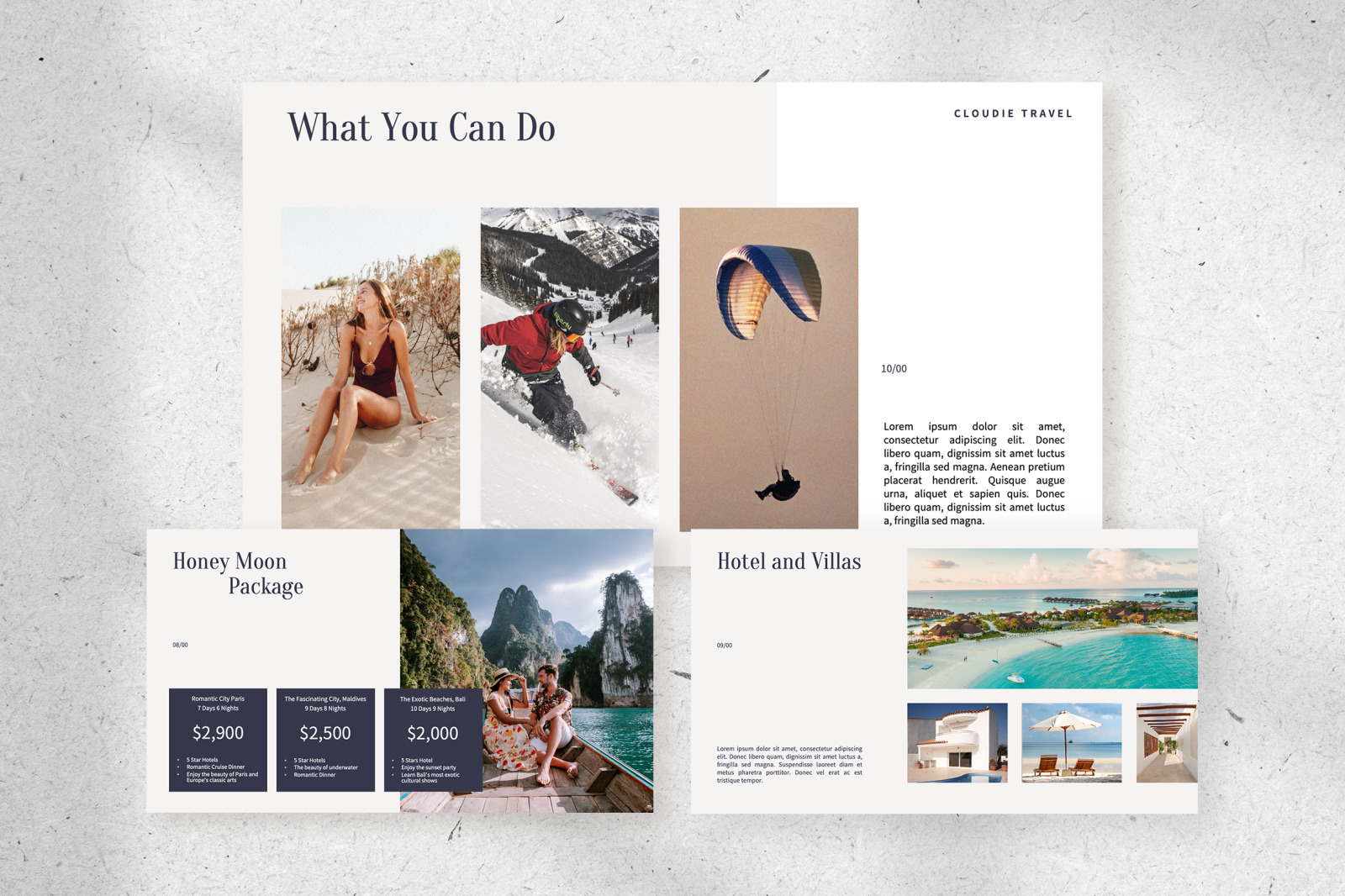 Cloudie – clean white minimalist elegant travel presentation