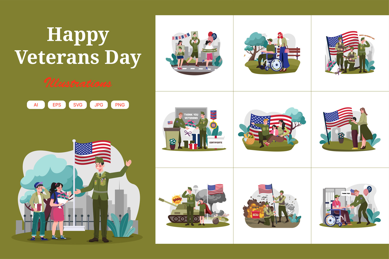 M665_Happy Veterans Day Illustration Pack M665_Happy Veterans Day Illustration Pack