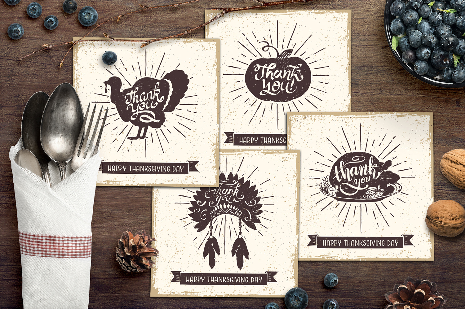 Thanksgiving Vector Pack. 15 Hand Drawn Objects + 4 Cards.