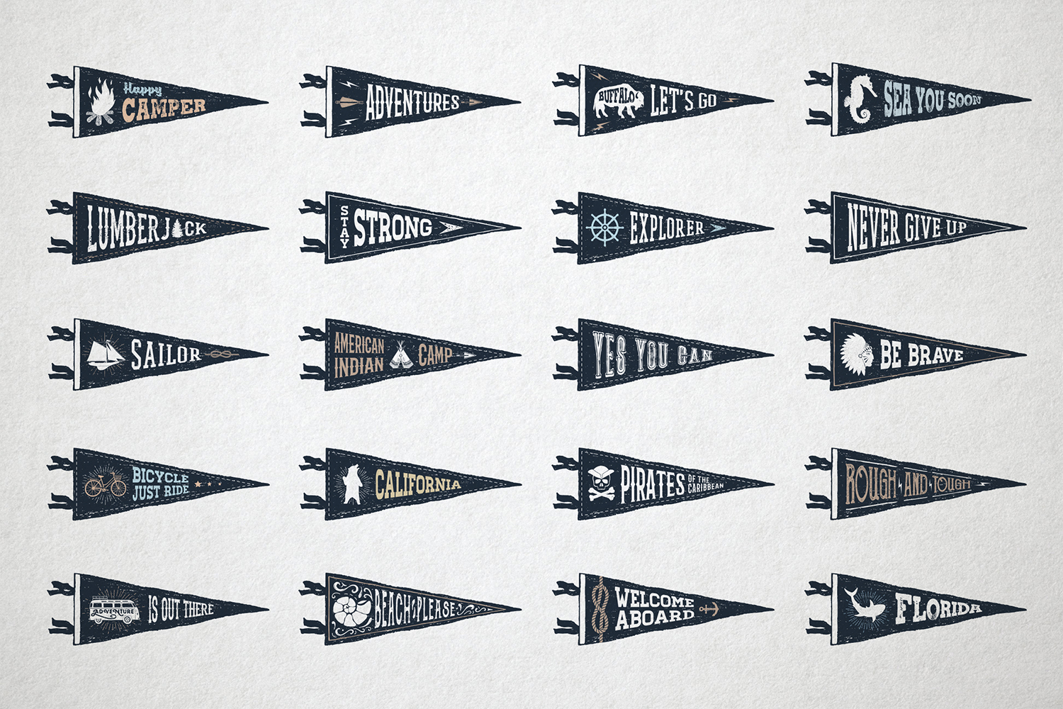 20 Hand Drawn Pennant Flags 20 Hand Drawn Pennant Flags