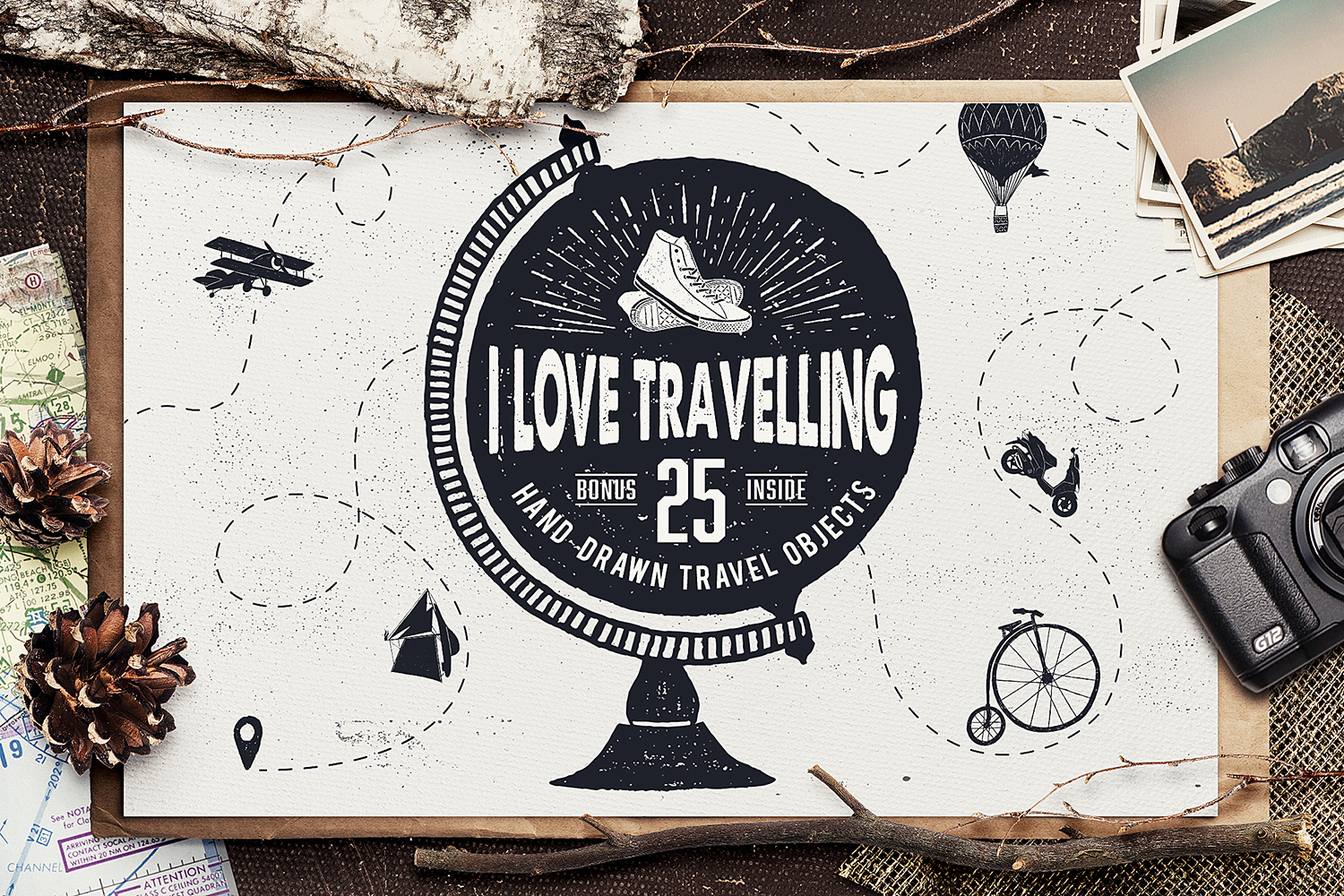 I Love Travelling. 25 Hand Drawn Objects