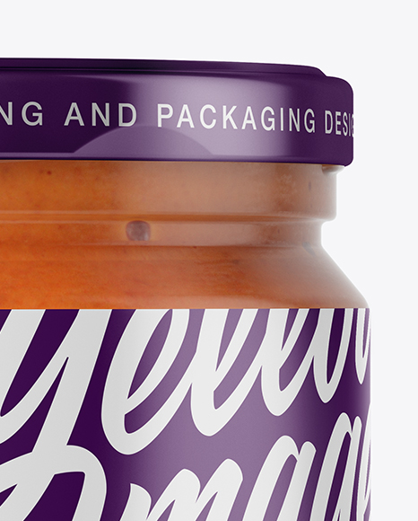 250ml Clear Glass Jar with Sauce Mockup - Front View 250ml Clear Glass Jar with Sauce Mockup - Front View