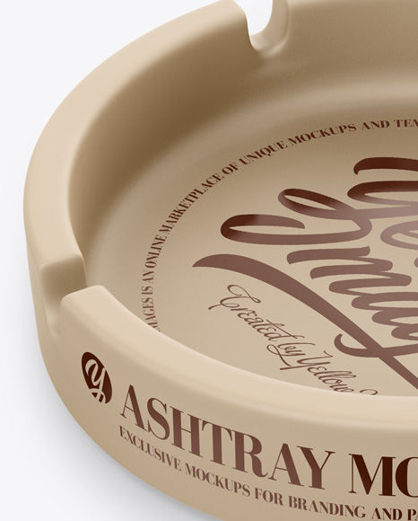 Ceramic Ashtray Mockup - Half-Side View (High Angle)