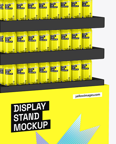 Display Stand with Glossy Cans Mockup