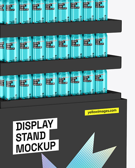 Display Stand with Metallic Cans Mockup