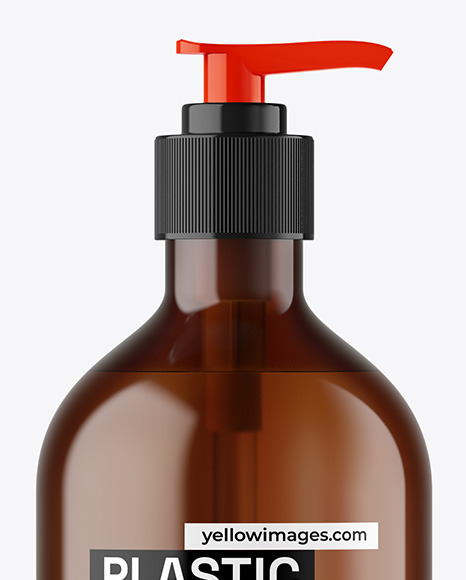 Amber Cosmetic Bottle with Pump Mockup