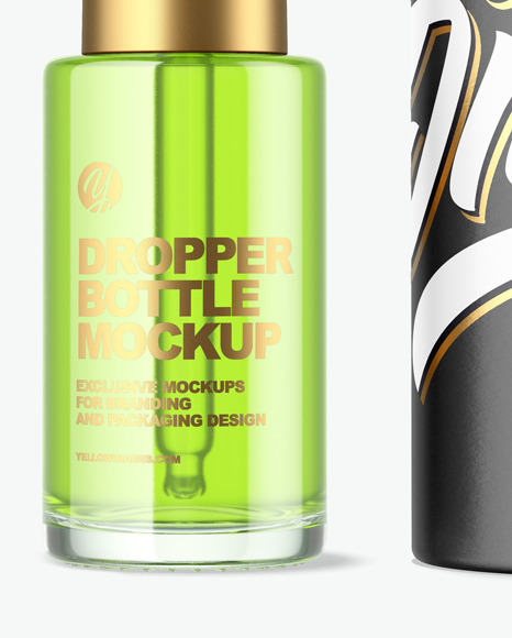 Clear Glass Dropper Bottle with Paper Tube Mockup