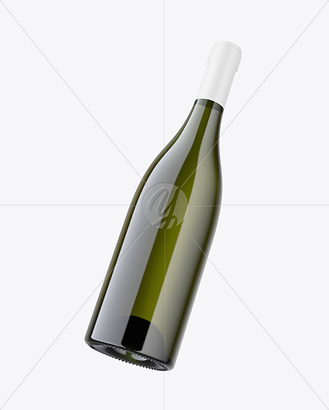 Green Glass Bottle With White Wine Mockup