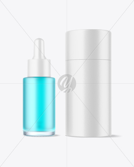 Frosted Glass Dropper Bottle With Paper Tube Mockup