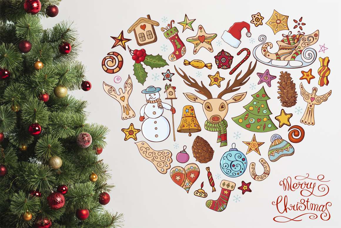 Christmas set with festive handdrawn elements. Christmas set with festive handdrawn elements.