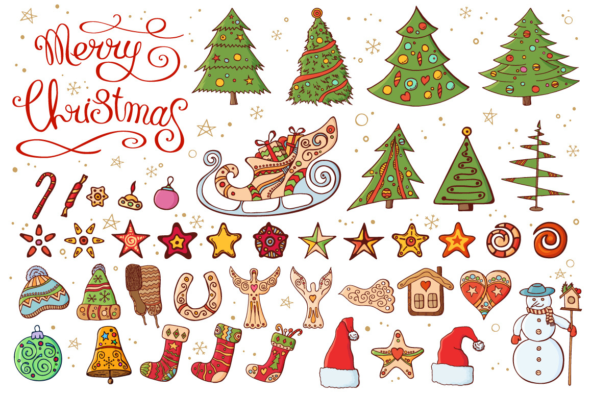 Christmas set with festive handdrawn elements. Christmas set with festive handdrawn elements.