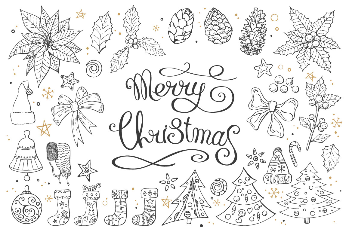 Christmas set with festive handdrawn elements. Christmas set with festive handdrawn elements.