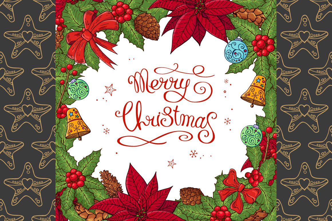 Christmas set with festive handdrawn elements. Christmas set with festive handdrawn elements.