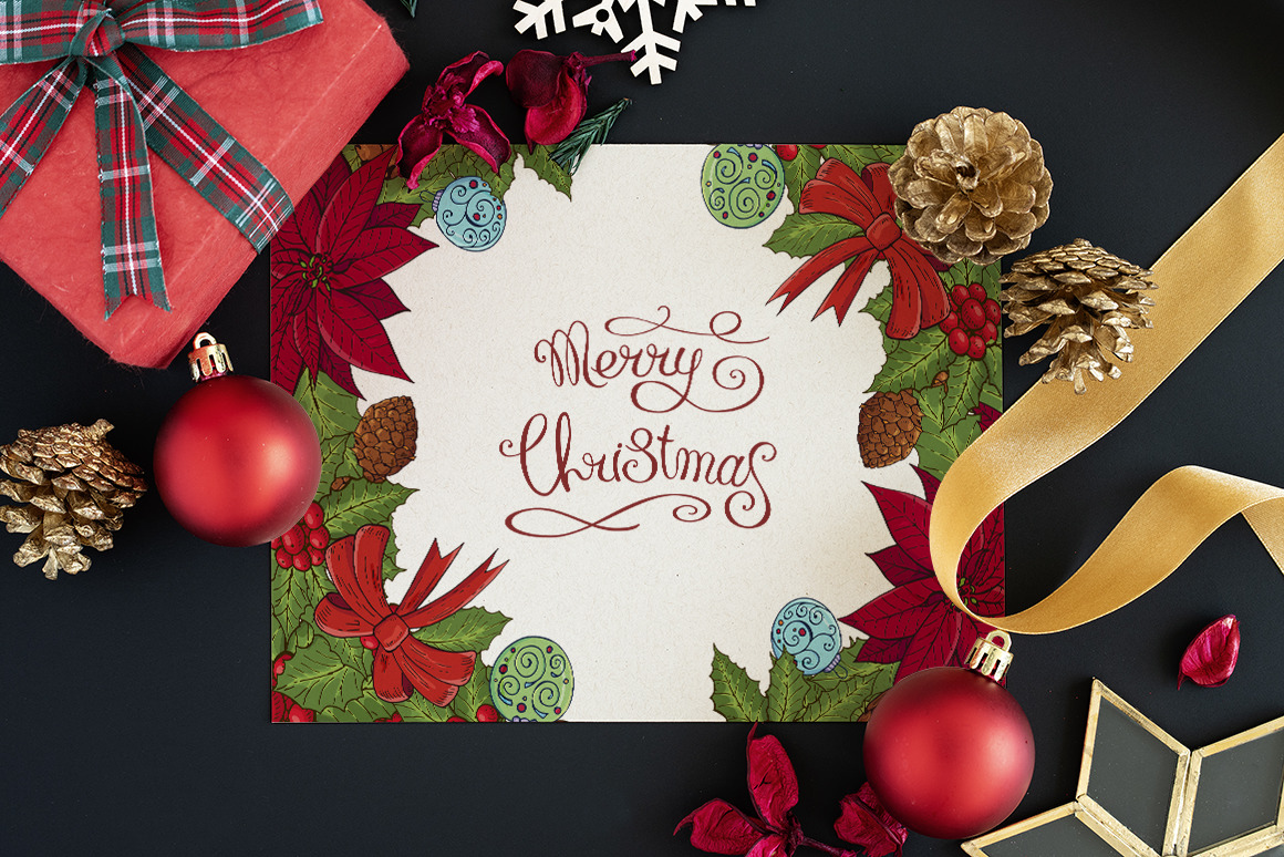 Christmas set with festive handdrawn elements. Christmas set with festive handdrawn elements.