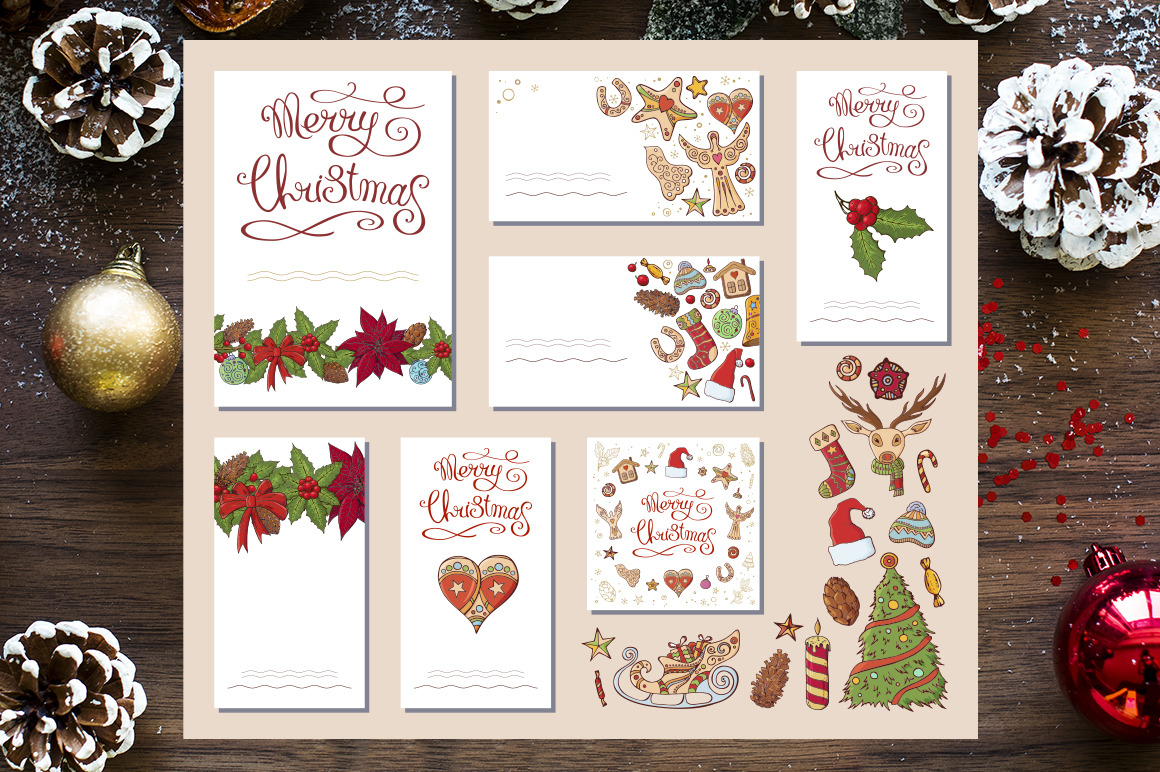 Christmas set with festive handdrawn elements.