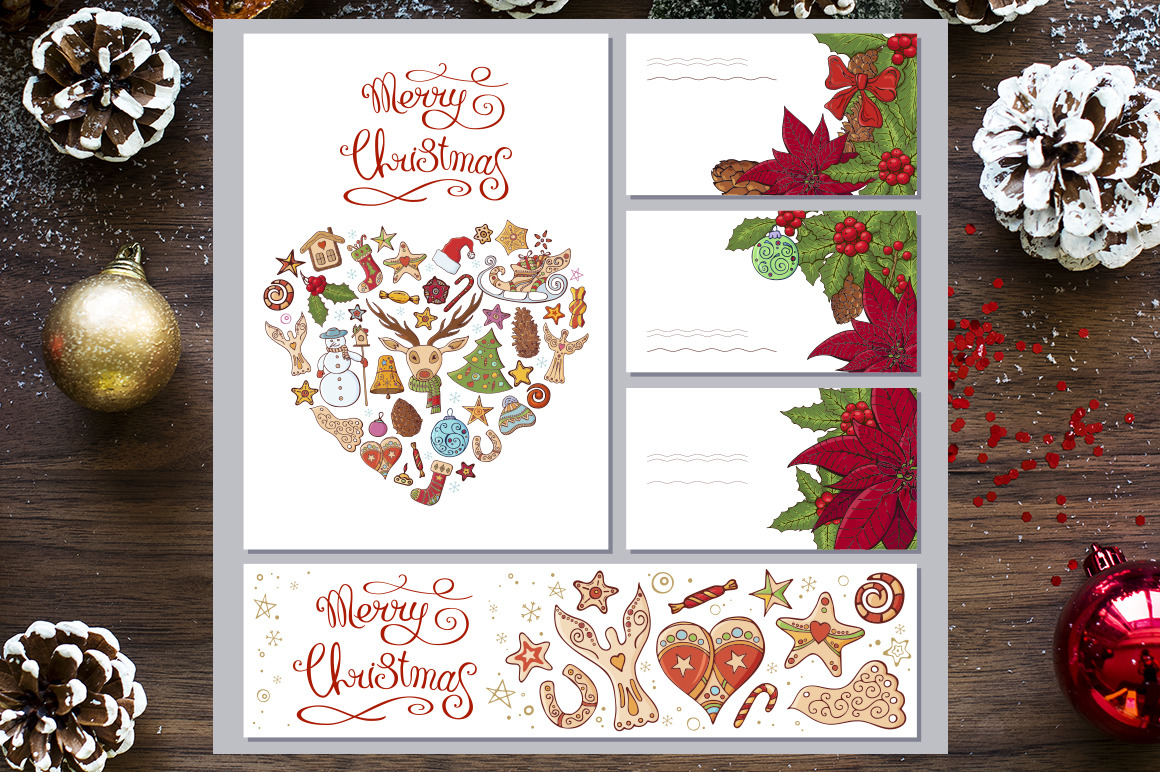 Christmas set with festive handdrawn elements.