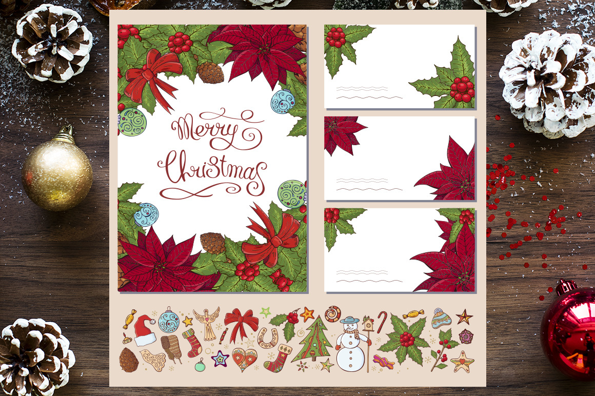 Christmas set with festive handdrawn elements.