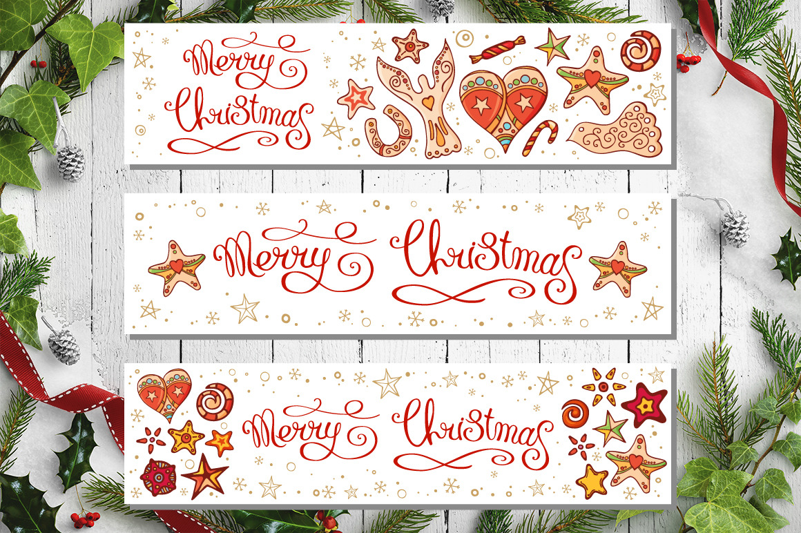 Christmas set with festive handdrawn elements. Christmas set with festive handdrawn elements.