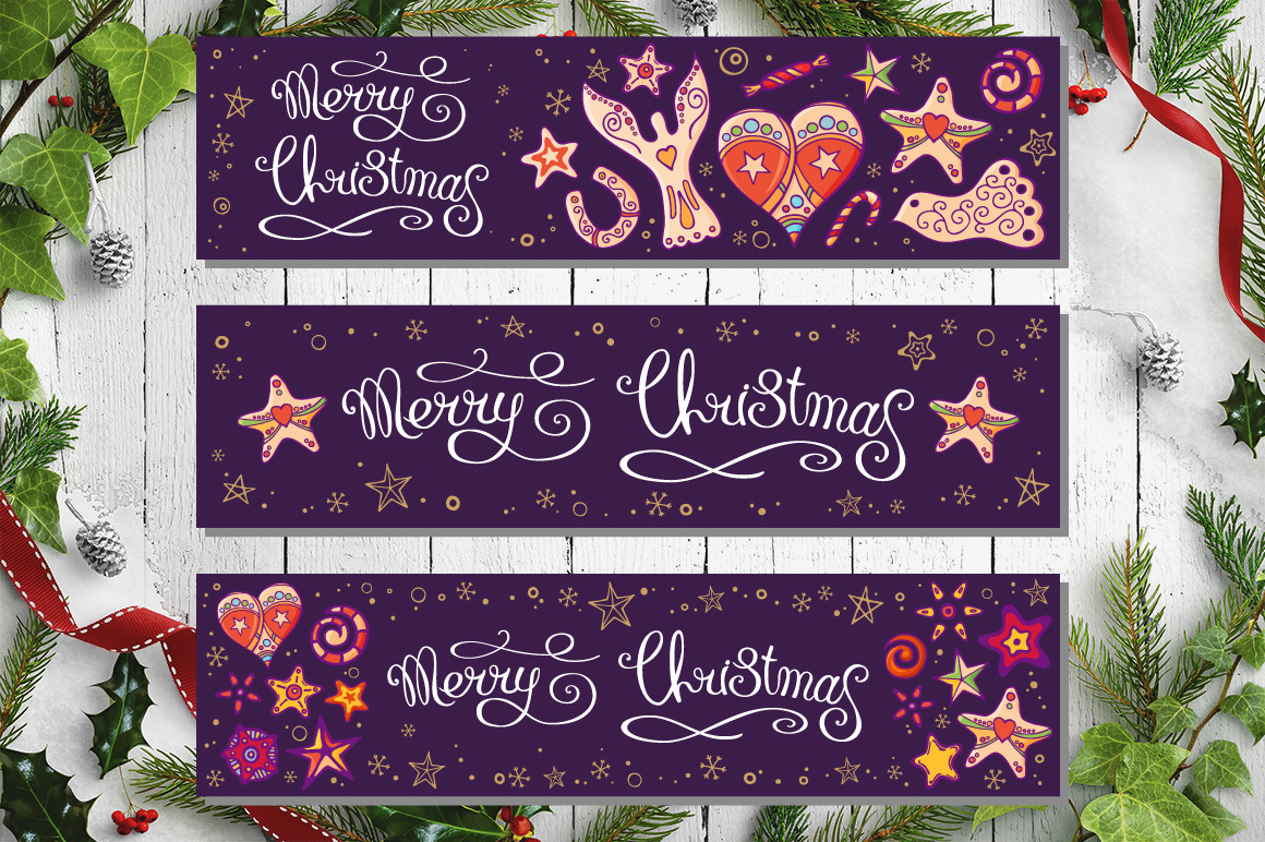 Christmas set with festive handdrawn elements. Christmas set with festive handdrawn elements.