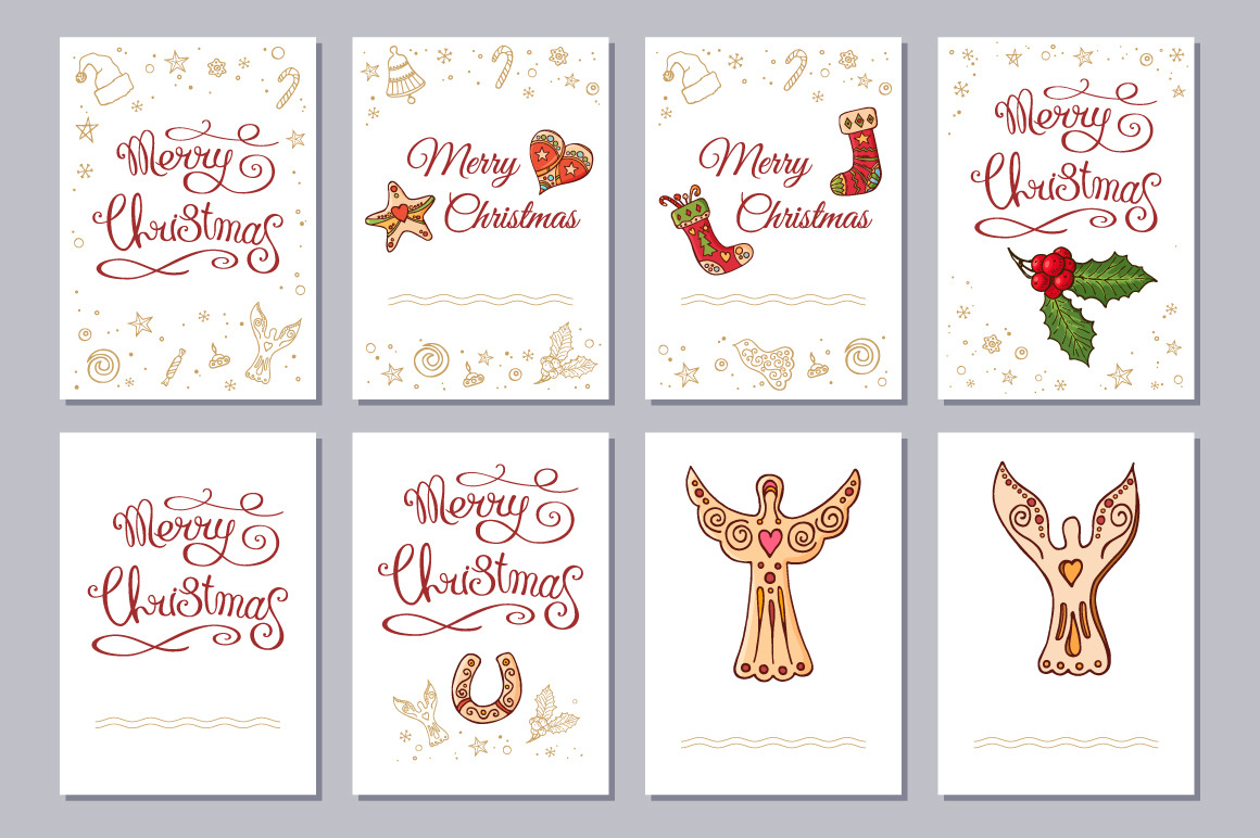 Christmas set with festive handdrawn elements.