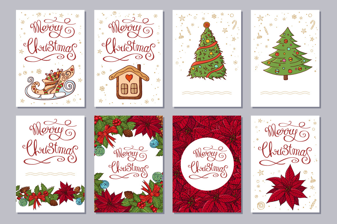 Christmas set with festive handdrawn elements.