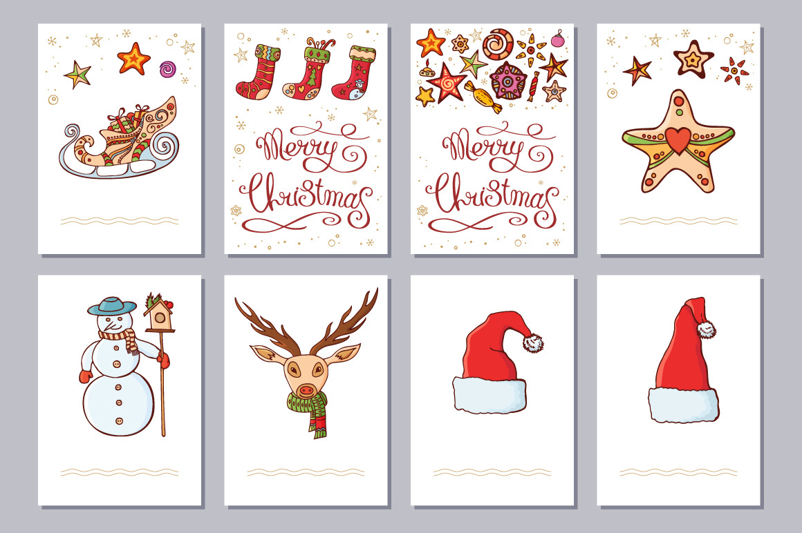 Christmas set with festive handdrawn elements.