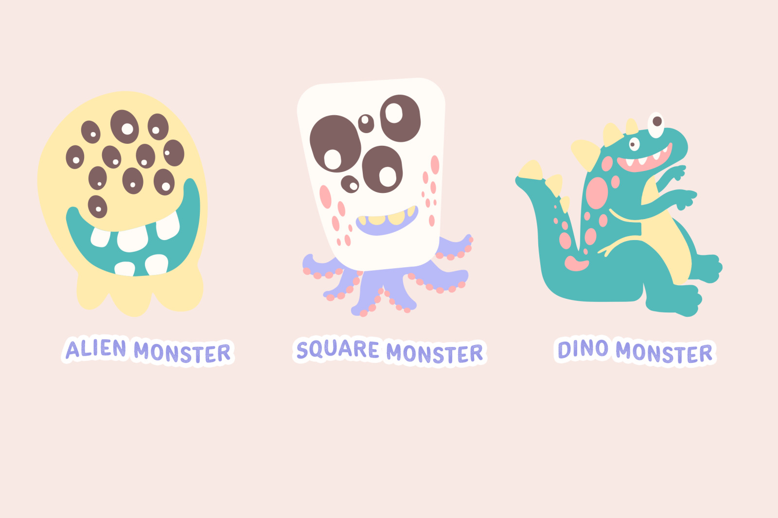 Colorful cute monsters illustration set Colorful cute monsters illustration set