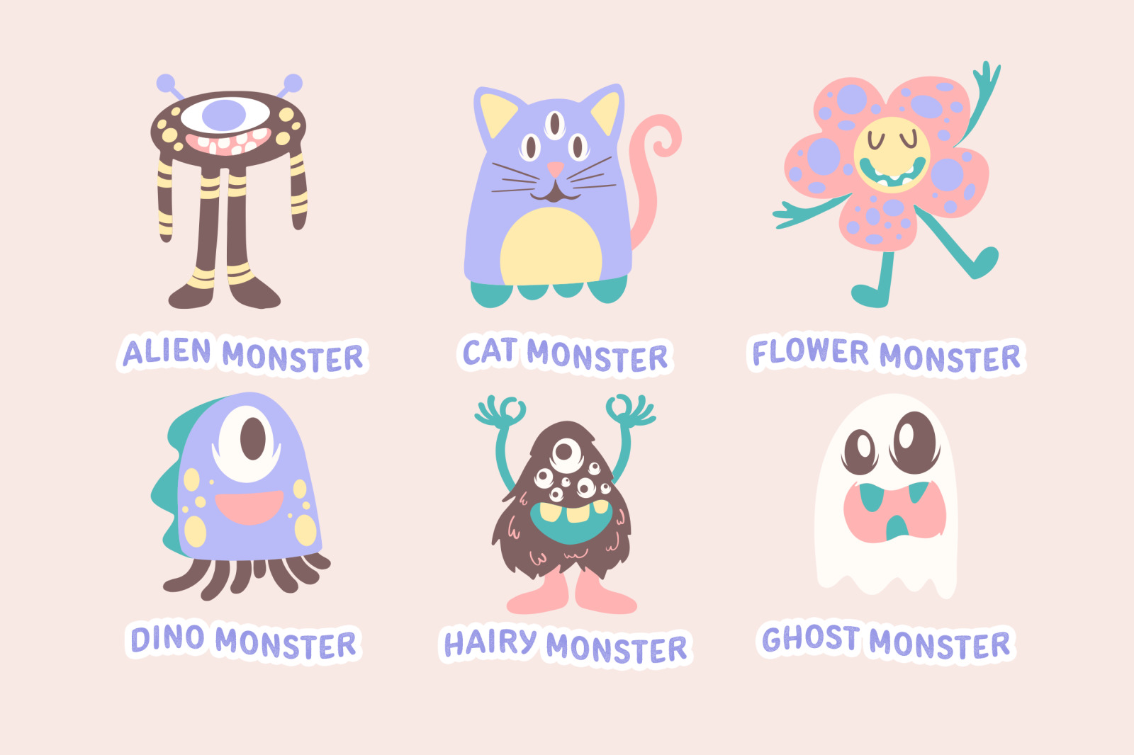 Colorful cute monsters illustration set Colorful cute monsters illustration set