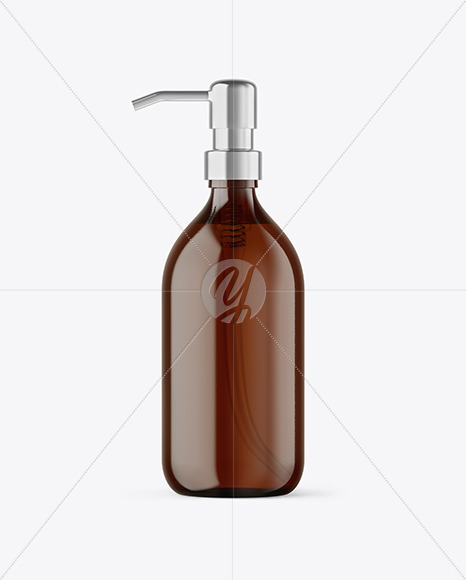 Amber Glass Cosmetic Bottle with Pump Mockup